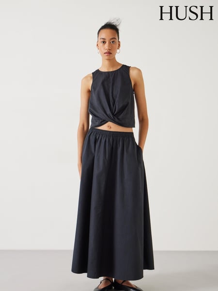 Hush Black Ishani Maxi Poplin 100% Cotton Skirt (E09391) | € 123