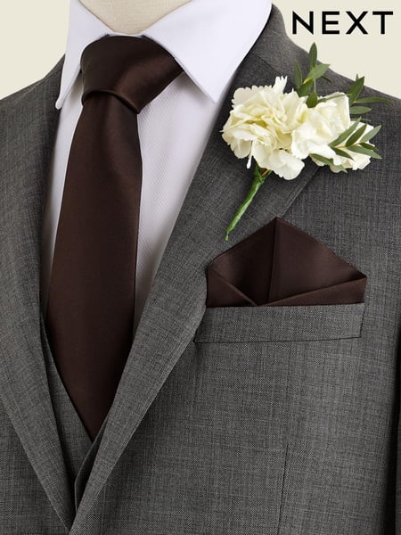 Chocolate Brown Silk Tie And Pocket Square Set (E09959) | € 42