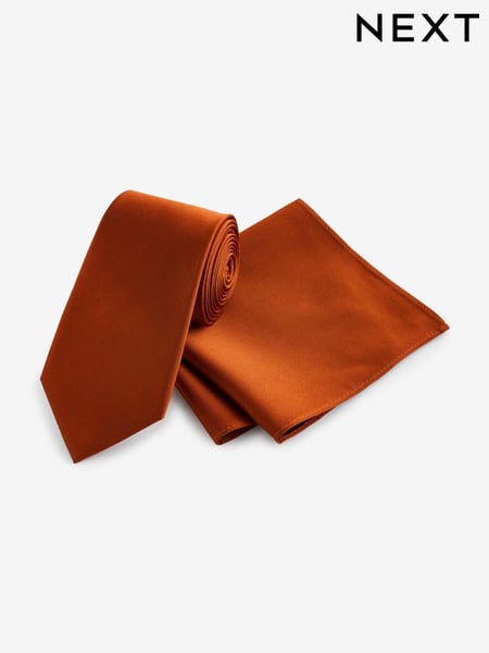 Orange Silk Tie And Pocket Square Set (E09964) | € 42