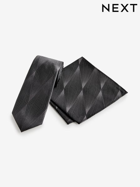 Black Jacquard Slim Tie And Pocket Square Set (E09968) | € 12
