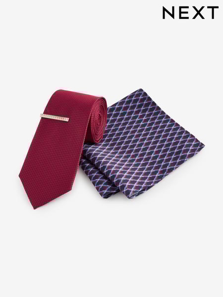 Red Slim Tie And Pocket Square Set (E09982) | € 16
