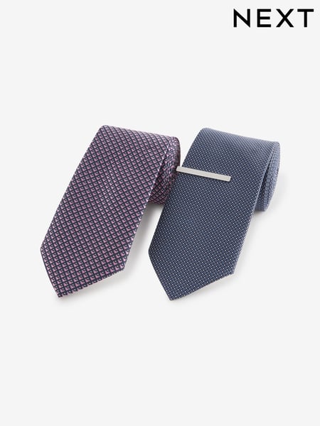 Pink/Navy Blue Textured Ties And Clips 2 Pack (E10049) | € 33