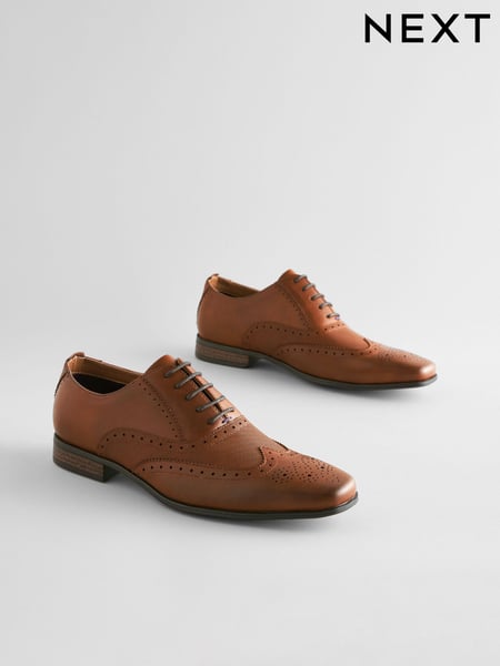 Tan Brown Embossed Oxford Wingcap Brogue Shoes (E10056) | € 28