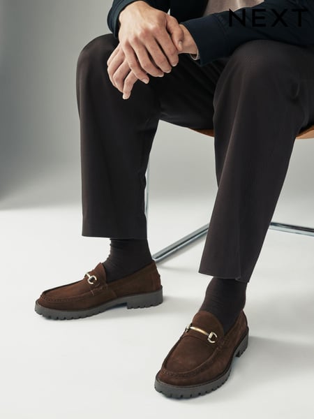 Chocolate Brown Chunky Suede Snaffle Loafers (E10079) | € 41