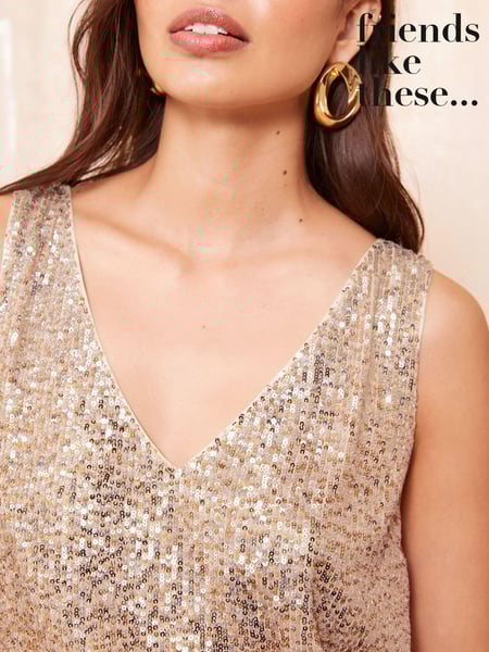 Friends Like These Gold Ombre Sequin Emebllished Vest Top (E10377) | € 70