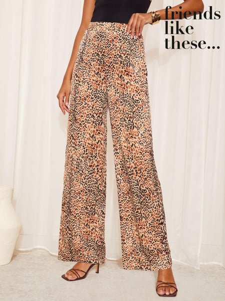 Friends Like These Brown Satin Wide Leg Trousers With Elastic Waist (E10625) | € 26