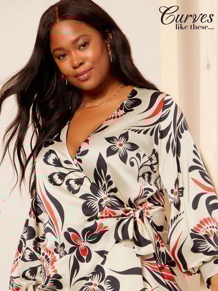 Curves Like These Cream Satin Wrap Blouse (E10660) | € 29