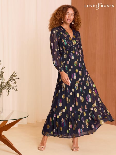 Love & Roses Polka Dot Metallic Polka Dot Midi Dress (E10751) | € 54