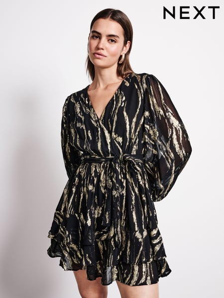 Black/Gold Mini Wrap Ruffle Dress (E12172) | € 20