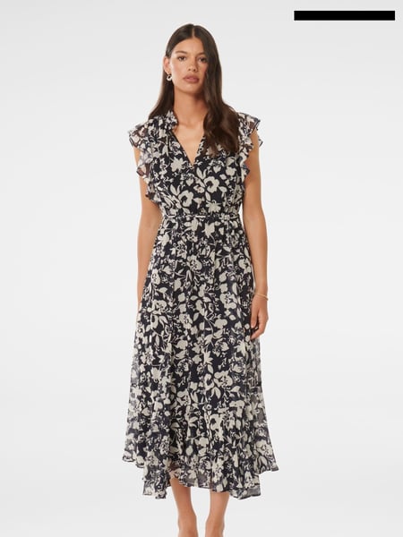 Forever New Black Maxine Ruffle Sleeves Midi Dress (E12251) | € 68