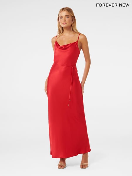 Forever New Red Lucy Satin Cowl Neck Maxi Dress (E12257) | € 86