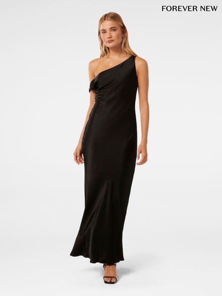 Forever New Black Blake Satin Tipped Shoulder Maxi Dress (E12272) | € 86