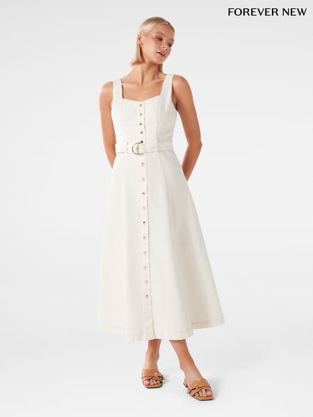 Forever New White Maja 100% Cotton Denim Dress (E12273) | € 125