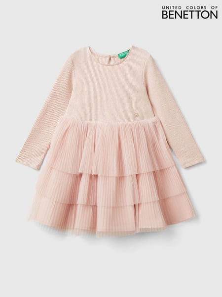 Benetton Tulle Long Sleeve Pink Dress (E12512) | € 62
