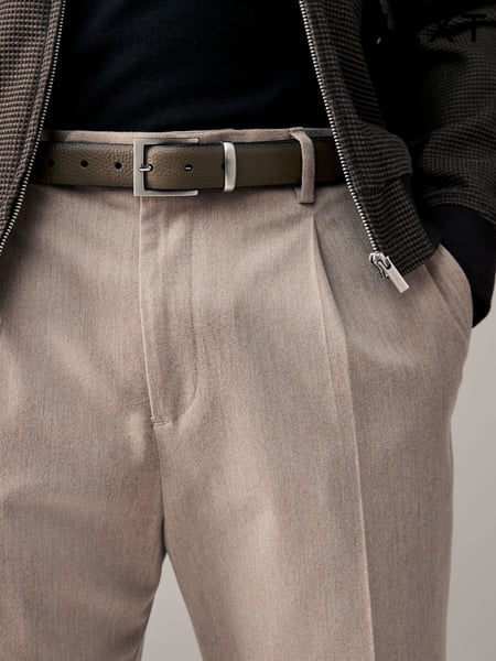 Brown/Khaki Textured Metal Keeper Leather Belt (E12567) | € 10