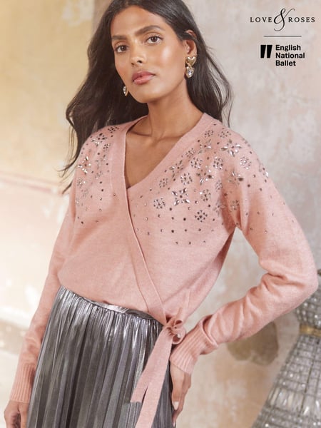 Love & Roses Pink Embellished Wrap Jumper (E12595) | € 36