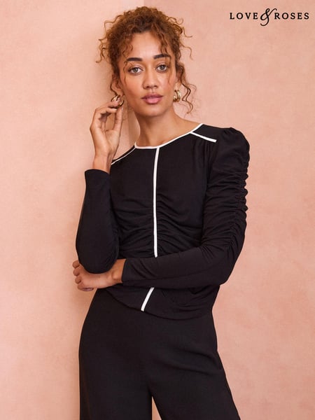Love & Roses Black Ruched Front Jersey Blouse (E12955) | € 19