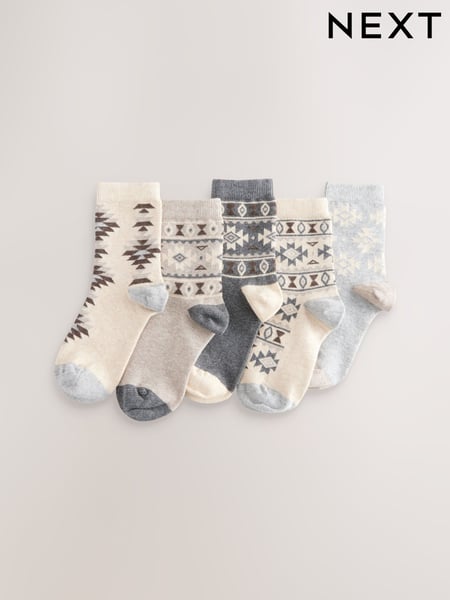 Cream Patterned Thermal Socks 5 Pack (E13061) | € 7 - € 10