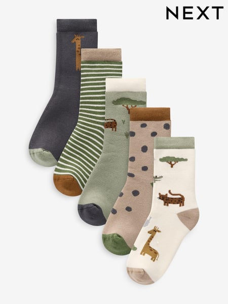 Safari Animals Cosy Terry Cotton Rich Socks 5 Pack (E13079) | € 11 - € 12
