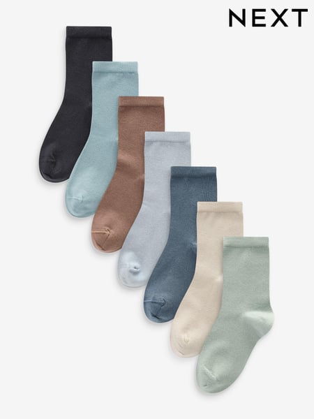 Blue/Neutral/Mineral Cotton Rich Plain Socks 7 Pack (E13082) | € 11 - € 16