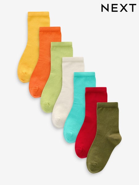 Red/Orange/Yellow/Green/Blue Cotton Rich Plain Socks 7 Pack (E13084) | € 11 - € 14