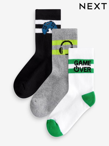 Gamer Headphone Cushioned Footbed Cotton Rich Ribbed Socks 3 Pack (E13096) | € 10 - € 13