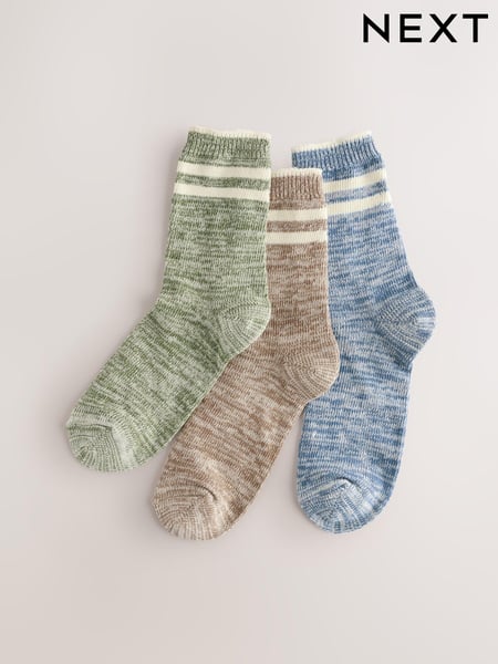 Navy/Khaki Cushioned Footbed Cotton Rich Ribbed Tipped Socks 3 Pack (E13107) | € 9 - € 10