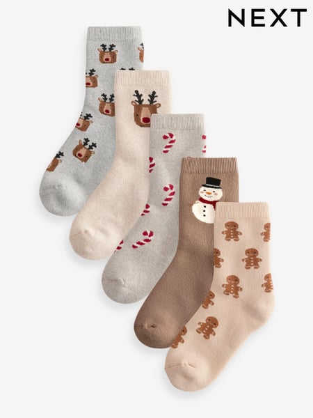 Neutral All Over Character Cotton Rich Christmas Socks 5 Pack (E13156) | € 7 - € 9