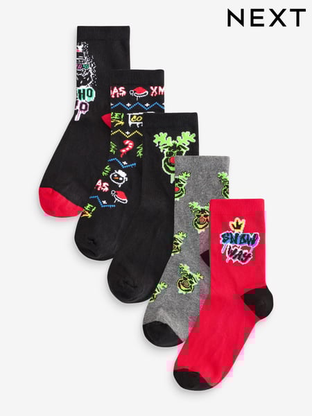 Graffiti Reindeer Cotton Rich Christmas Socks 5 Pack (E13158) | € 7 - € 9