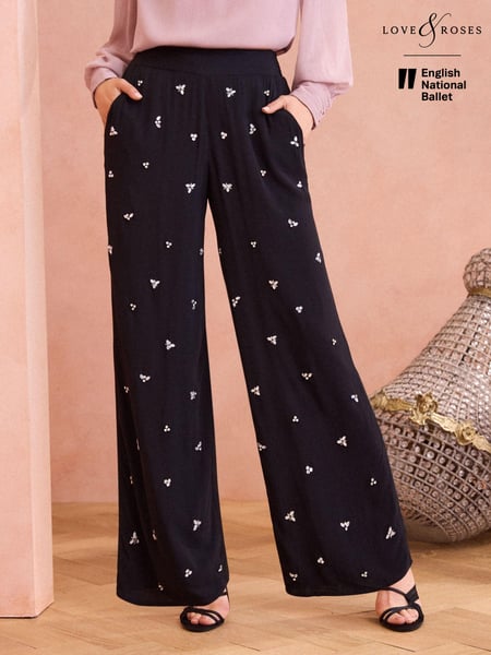 Love & Roses Black Hand Embellished Wide Leg Trouser (E13569) | € 33