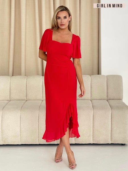 Girl In Mind Red Heidi Ruched Midi Dress (E13803) | € 78
