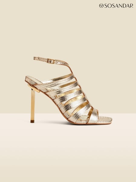 Sosandar Gold Leather Gladiator Square Toe Strap Sandals (E14053) | € 170