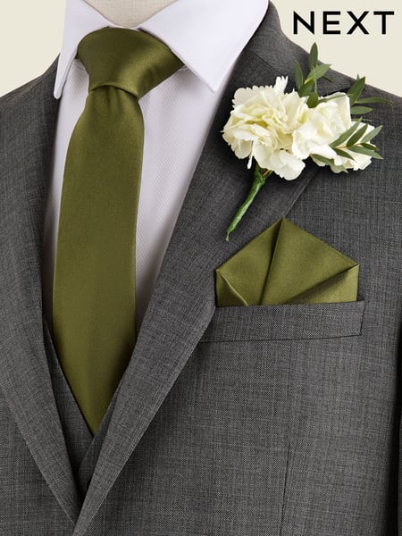 Moss Green Silk Tie And Pocket Square Set (E14067) | € 23