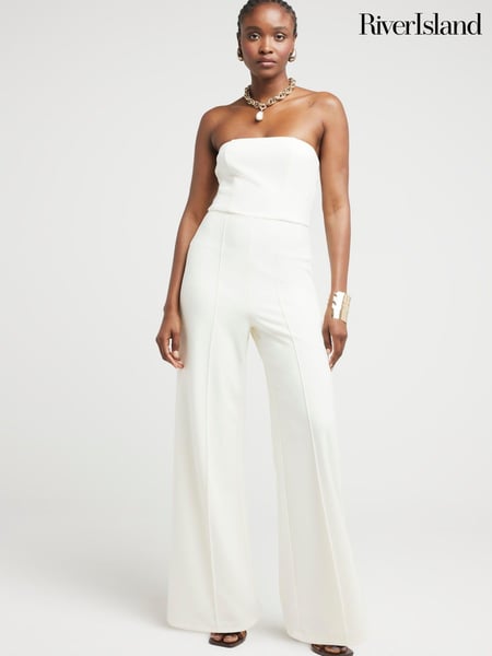 River Island Cream Bandeau Wide Leg Jumpsuit (E14172) | € 27