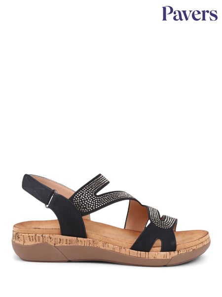 Pavers Black Adjustable Embellished Raffia Sandals (E14481) | € 55