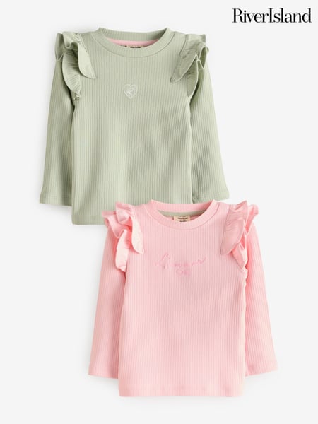 River Island Pink River Island Girls Rib Tops 2 Pack (E14579) | € 22