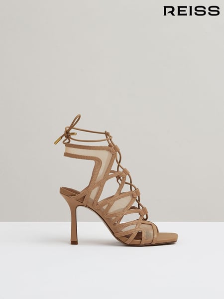 Reiss Neutral Kimberly Mesh Leather Strappy Heels (E14735) | € 262