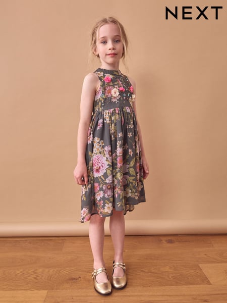 Grey Embellished Occasion Dress (3-16yrs) (E14808) | € 37 - € 45