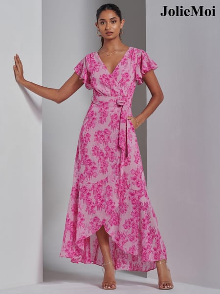 Jolie Moi Pink Haylie Frill Chiffon Maxi Dress (E15384) | € 122