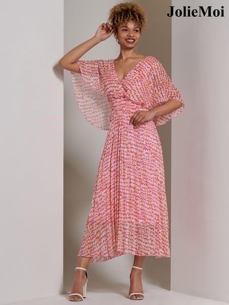 Jolie Moi Pink Kyra Pleated Chiffon Maxi Dress (E15385) | € 117