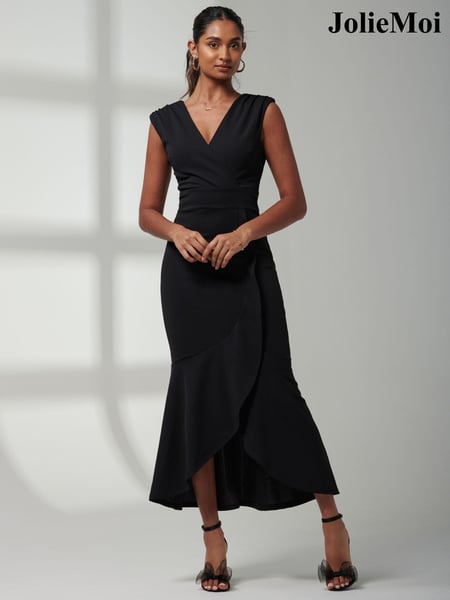 Jolie Moi Black Mabruka Frill Fishtail Maxi Dress (E15390) | € 117