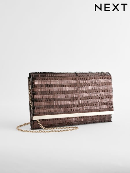 Chocolate Brown Sequin Clutch Bag With Detachable Cross-Body Chain (E15480) | € 15