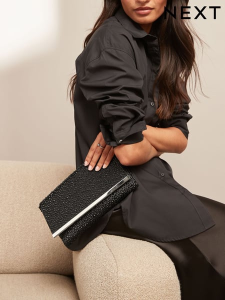 Black Sparkle Clutch Bag With Detachable Cross-Body Chain (E15481) | € 19