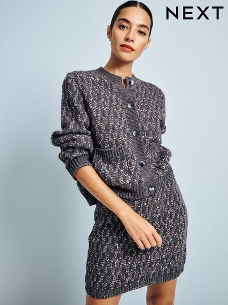Grey Charcoal Co-ord Sparkle Pattern Knitted Cardigan (E15625) | € 32