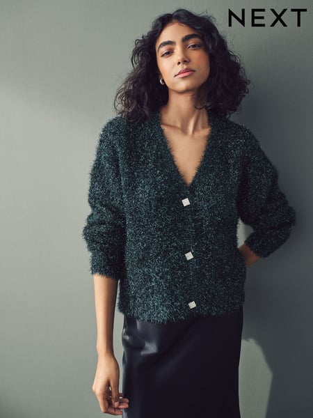 Dark Green Sparkle Tinsel Knitted Cardigan (E15640) | € 28