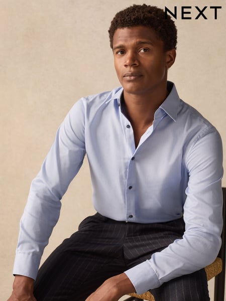 Blue Dobby Regular Fit 100% Cotton Textured Shirt (E15756) | € 28