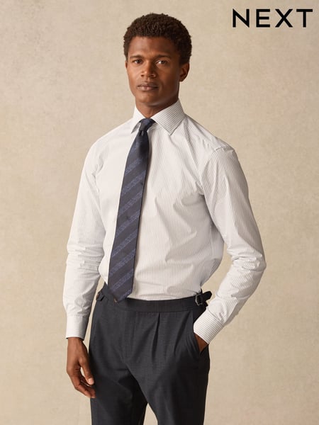 Neutral/Blue Stripe Slim Fit 100% Cotton Long Sleeve Shirt (E15758) | € 57