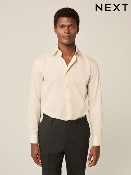 Ivory White Regular Fit Easy Care Textured Single Cuff Smart Shirt (E15763) | € 39