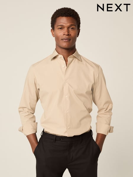 Neutral Brown Slim Fit Easy Care Single Cuff Smart Shirt (E15768) | € 33