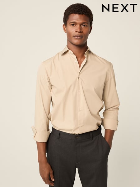 Neutral Brown Regular Fit Easy Care Single Cuff Smart Shirt (E15771) | € 33